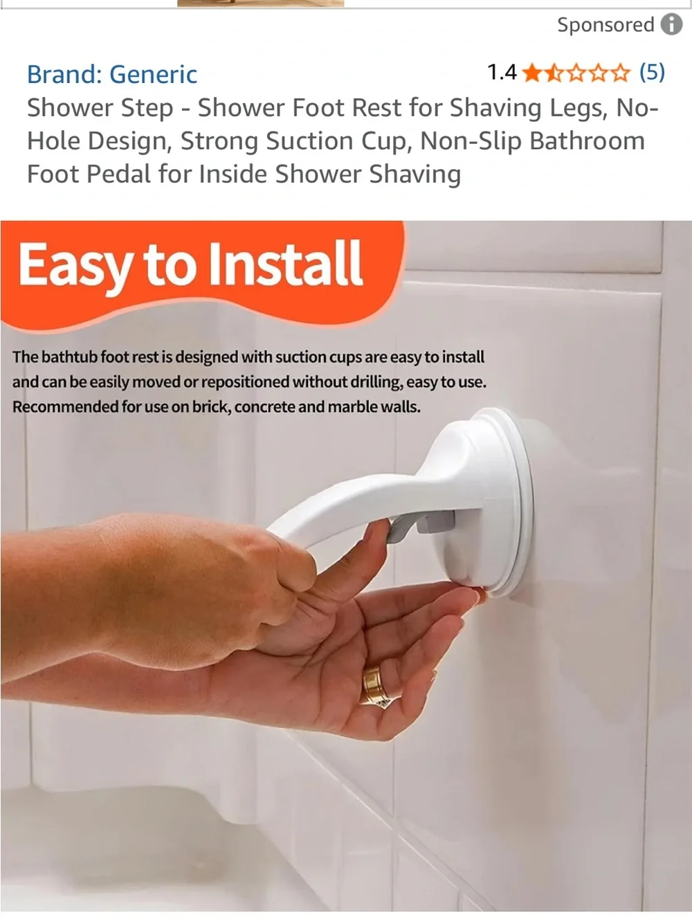White Shower Foot Rest with Strong Suction 079